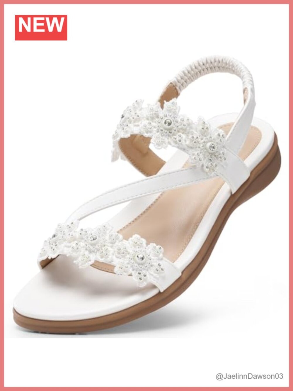 Women's Rhinestone Flower Flat Sandals, Cushioned Ankle Strap Dress Sandals,